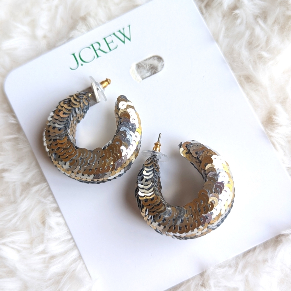 🎀 J. CREW Sequin Puffy Hoop Earrings